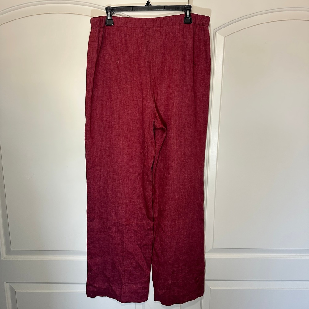 Lafayette 148 Pants Burgundy Red 100% Linen Wide Leg High Rise Womens 14 - Picture 3 of 5